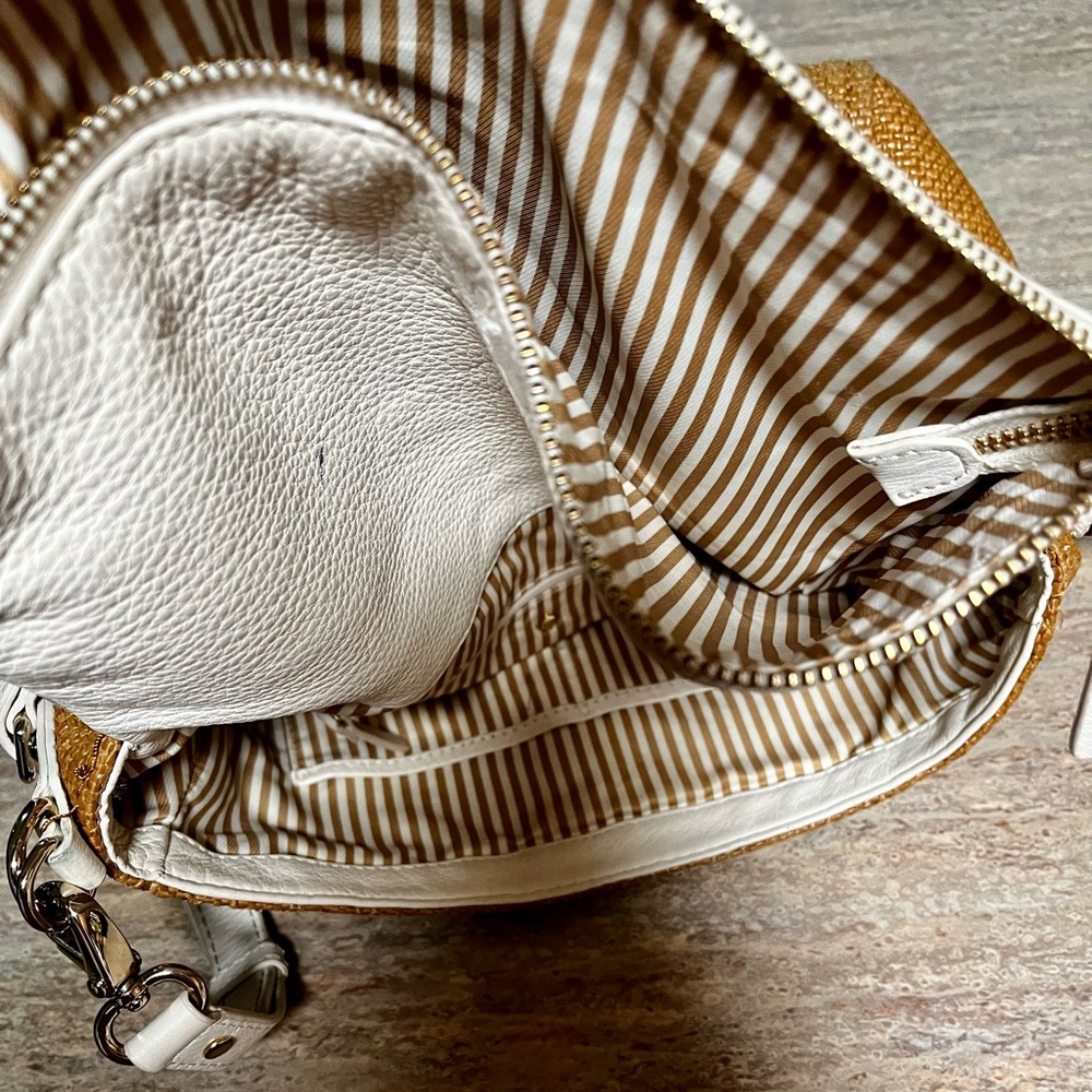Kate Spade ♠️ white leather and burlap shoulder bag - Picture 15 of 16